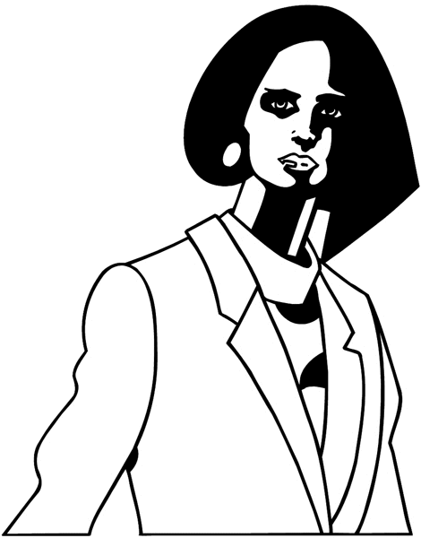 Lady in suit jacket vinyl sticker. Customize on line. Fashion Clothes 036-0607